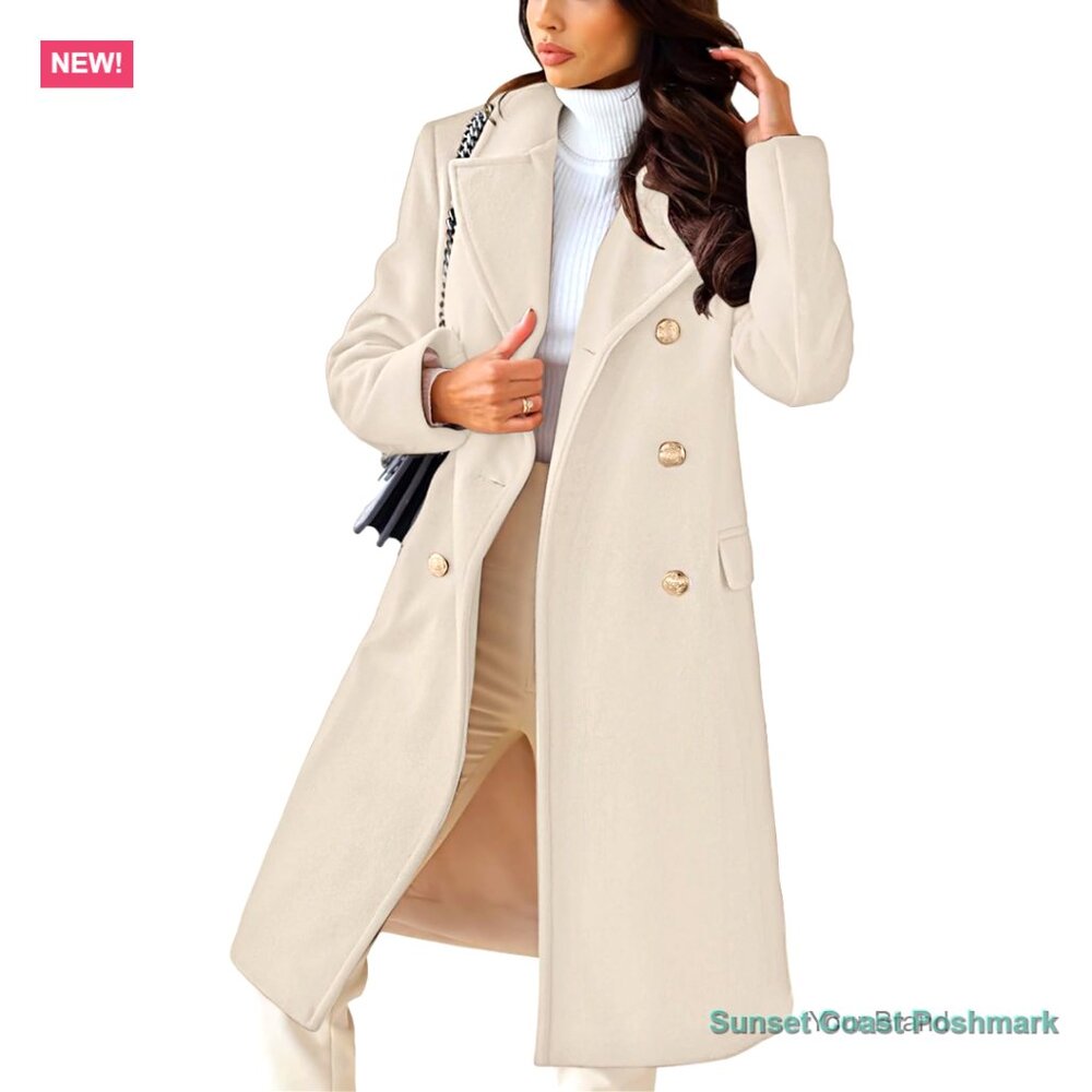 Wool Blend Double-Breasted Long Trench Coat Winter Pea Coat